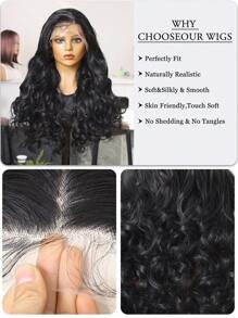 (Black )13X4 Lace Front Wigs With Baby Hair Synthetic Fiber Imported From Japan 22 Inch Deep Wave Long Wigs Synthetic Fiber Heat-Resistant Wig Elastic Mesh Cap Suitable For All People Daily Gatherings, High-Quality Women's Natural And Beautiful Synthetic Soft Fake Fiber Hair