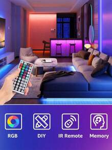 1 Stück 1M/2M/3M/5M/10M/15M LED-Strip-Leuchten für Schlafzimmer mit 44 Tasten Fernbedienung, RGB-Farbwechsel-LED-Lichterkette, Schlafzimmer-Lichterkette, Wohnzimmer Zuhause Valentinstag Party Hochzeit Dekoration