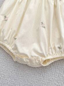 Summer Baby Girls Embroidered Floral Romper With Flutter Sleeves - Apricot - View 8
