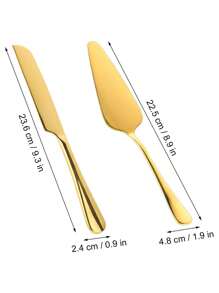 1/2pcs Gold Cake Knife And Shovel Set,Stainless Steel Cutlery,Cake Cutlery Knife And Shovel,Cake Cutting Set,Cheese Bread Knife And Shovel Set,Stainless Steel Knife Set For Weddings, Engagement, Birthday Part,Suitable For Pizza, Cake, Pie, Bread - Multicolor - View 2