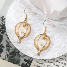 1 Pair Blue Series Preserved Dried Flower Alloy Handmade Resin Flower Drop Earrings