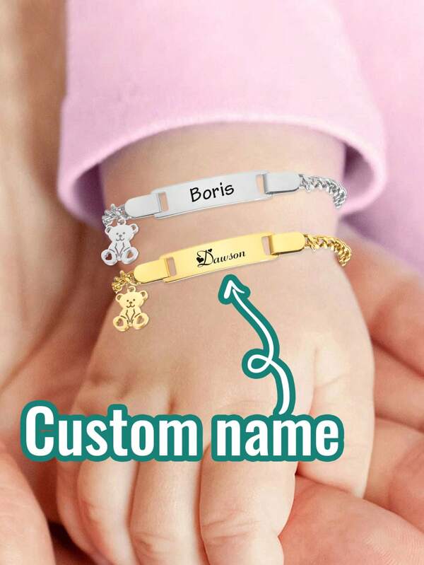 1pc Customized Baby Name Bracelet, Personalized Cute DIY Bow Birthday Gift, Customizable Dear Baby Jewelry, Stainless Steel Non-Allergic Bracelet For Children Funny New Year's Gift Boy Girl Valentine's Day, Gold/Sliver