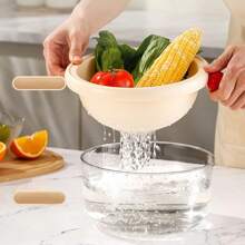 1 chiếc giỏ thoát nước hai lớp, giỏ rửa trái cây và rau củ mini dễ thương cho nhà bếp, đĩa đựng trái cây thanh lịch cho phòng khách - Nhiều màu - Xem 3