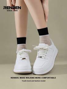 RENBEN Renben Damen Blau/Rote Segeltuch Sneaker Frühjahr 2025, dicke Sohle, leicht, stoßabsorbierend, retroer Lässig schuh