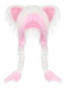 毛皮服装猫耳朵头饰毛绒毛皮帽子适合万圣节角色扮演服装派对头饰