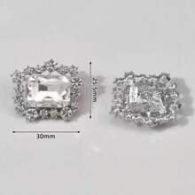 6 Peças Botões de Vidro de Cristal Retangulares, Botões de Strass de Alta Qualidade Adequados para Casacos de Lã, Cardigãs, Casacos de Pele, Decoração Feita à Mão de Liga Metálica