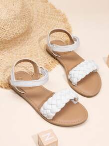 Girls Sandals Classic Open Toe Braided Flat Sandals Summer Dress Shoes - White - View 1