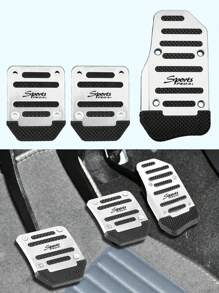 多件式汽车踏板垫套装 - 防滑铝合金条纹设计，适用于加速器、制动器和离合器 - 升级您的汽车内饰配件（手动和自动变速器）