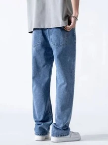 Jeans en denim bleu pour garçons, pantalon casual de style basique lavé pour adolescents, coupe droite, printemps/automne