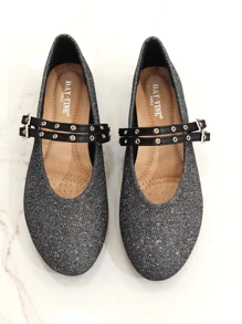 RevReaL Glitter Mary Jane Flats With Double Straps - Gun - View 3