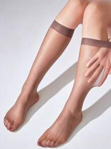 4 pares de medias hasta la pantorrilla semi transparentes de color marrón para mujeres, de moda y versátiles para uso diario