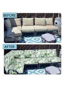 1pc Tropical Rainforest Leaf Print Milk Silk Sofa Cushion Cover, High Elasticity, Dust-Proof, Washable, All Season, Suitable For Outdoor Rattan Sofa