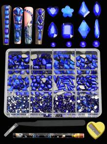 12 Grid Manicures 160 Rhinestones And 1100 Flat Bottom Small Round Diamonds. Different Shapes And Styles Of Mixed Glass Nail Decorations With Some Diamond Pencil Sharpener Sets Can Be Used For Clothing Face Nail DIY Decoration And Use - 彩色 - 查看 17