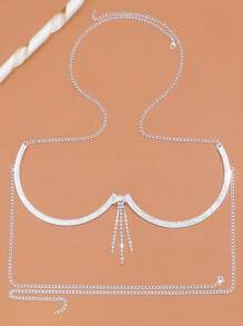 STONEFANS 1pc Gold Butterfly Tassel Bra Chain Sexy Body Chain Jewelry With Rhinestones, Suitable For Nightclub Fashion