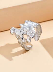 1pc Vintage Baroque Style Stainless Steel Asymmetrical Textured Liquid Adjustable Ring, 18K Gold Plated Accessories For Women, Holiday Wear