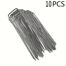 1 set de estacas de tienda de campaña en forma de U reutilizables de acero inoxidable. Con acabado pulido y resistencia a la corrosión. Conveniente de usar, ideal para carpas de camping, reforzar el césped y cumplir con varios requisitos del sitio. También aplicable para el deshierbe y el paisajismo en jardines.