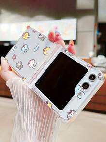 Cute Cartoon Rabbit Animal Graffiti Transparent Phone Case Compatible With Samsung Galaxy Z Flip 6 5 5G Z Flip4 Hard Back Cover - Clear - View 4