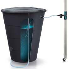 Prosperplast Regenton van glad kunststof, 210 liter, kleur antraciet, 75,3 (lengte) x 75,3 (breedte) x 86,5 (hoogte) cm + accessoireset icanset7. Gratis verzending 24/72u.