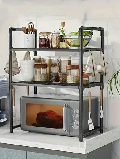 Organizador de armazenamento de cozinha de metal de 2 camadas - Prateleiras de bancada que economizam espaço para forno, micro-ondas e temperos