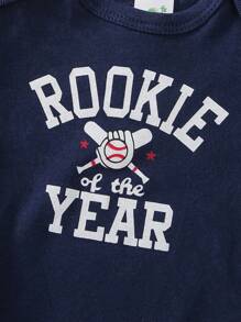 5pcs/Set Infant Bodysuits Baseball Sports Cartoon Print Short Sleeve Bodysuit For Baby Boys - Navy Blue - View 8