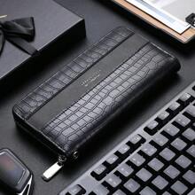 CarrKen New Crocodile Embossed Men's Clutch Bag Multi-Functional Patchwork Contrast Color Zipper Large Capacity Phone Wallet Wallet Purse Wallet Long Wallet Wristlet Wallet