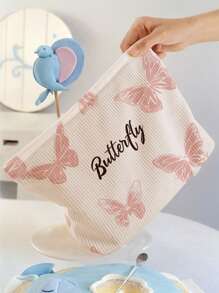 1pc Butterfly Letter, Purple Flower, Pink Letter Print Toiletry Bag, Travel Bag For Beach, Swimming Pool, Swimsuit And Used For Travel Storage Bag, Cosmetic Bag, Makeup Bag, Holiday Organizer, Large Capacity Toiletry Bag For Lipstick, Brush, Skin Care, Phone, Coins, Small Items, Multipurpose Use For Home, Gift, Holiday And Festival, Teens Toiletry Organizer Bag, School Makeup Bag, Back To School Supplies, Cosmetics And Toiletries Storage, School Supplies, Storage Bag, Room Items - Multicolor - View 4