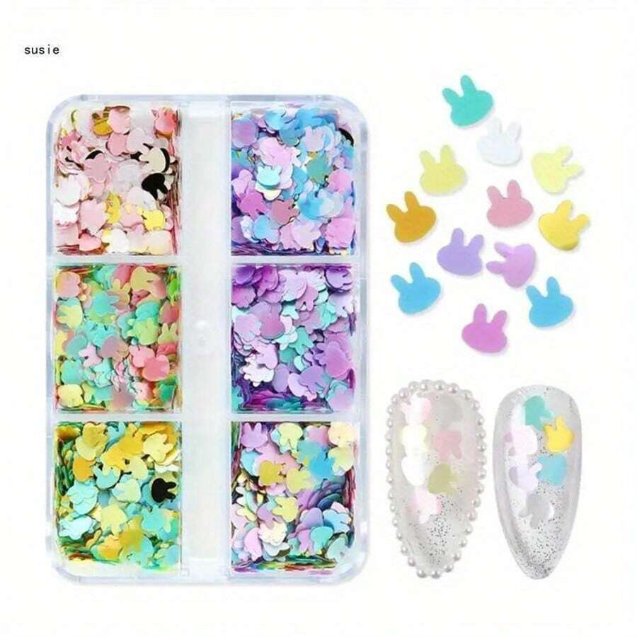 1 Box Colorful Bunny Sequins Nail Art Assossories Kawaii Rabbit Flakes Decorations 2025 Decor Ongles
