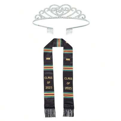 2pcs Fashion Personalized Graduate 2025 Sashes, Minimalist Elegant Silver Crown Headband, Black Honor Shoulder Sash Decorations, Suitable For Occasions Like Holidays, Parties, Gatherings, Prom, Photography Props