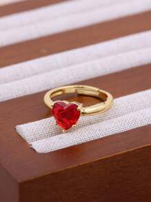 1枚DIY新款心形经典简约戒指，铜质微镶锆石镀18K金女士情侣女孩心形日常戒指