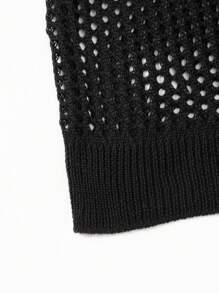 Breathable Perforated Oversized Cover Up, Loose Casual Unisex Korean Style Round Neck Knitted Sweater With Long Sleeves, Unique Design, Suitable For Spring, Summer, Autumn