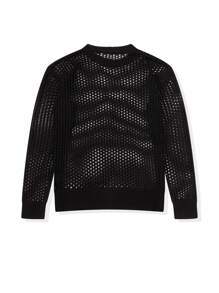 Breathable Perforated Oversized Cover Up, Loose Casual Unisex Korean Style Round Neck Knitted Sweater With Long Sleeves, Unique Design, Suitable For Spring, Summer, Autumn
