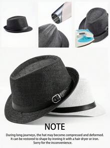 1pc Solid Color Bohemian Style Teardrop Straw Hat, Unisex Jazz Cap, Versatile For Commute & All Seasons