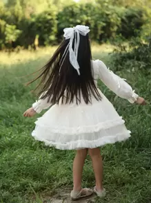女童生日公主裙、儿童派对礼服、小女孩可爱蓬松连衣裙、秋冬 - 香檳色 - 查看 5