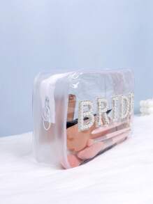 1 件新娘仿珍珠装饰化妆包，透明化妆品收纳包，防水旅行袋，创意新娘太太新娘派对礼物，婚礼回礼包，单身派对装饰，新婚化妆包，适用于假日海滩、浴室收藏、卧室收藏，大容量 - 透明 - 查看 8