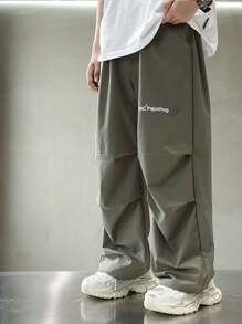 1 Pc Boys' Casual Loose Straight Leg Pants With Letter Graphic, Suitable For Commuting, School, Outdoor Wear, Spring/Summer - Army Green - View 5