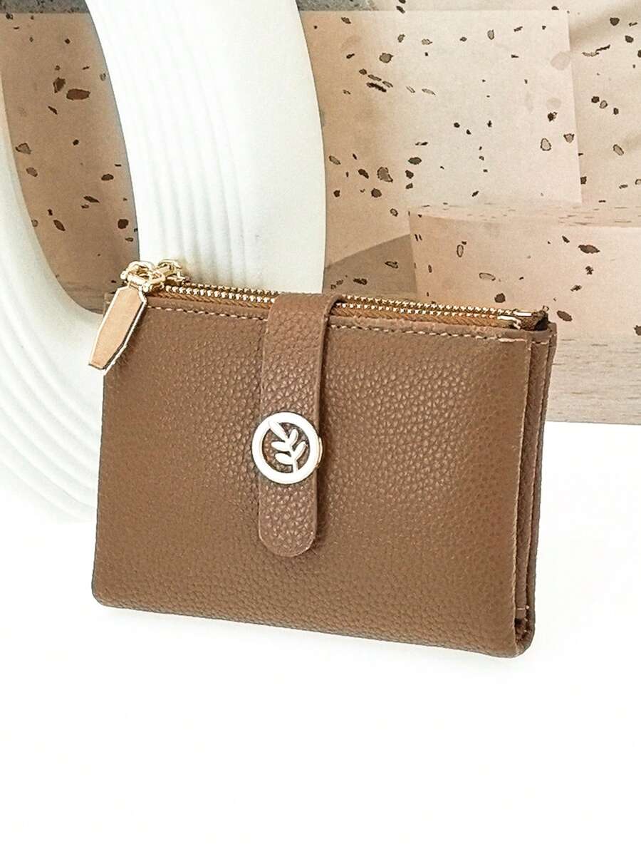 MINGYOU Women Short Snap Wallet PU Leather Soft Multi-Function Fashion Casual Card Holder Zipper Simple Student Coin Purse Minimalist Stylish Portable Wallet Purse Wallet Mini Wallet Small Wallet - Brown - View 1