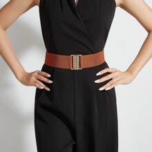 新款弹力腰带，时尚瘦身腰带，适合连衣裙、外套、西装，纯色几何图案金属扣腰带 - 白色 - 查看 7