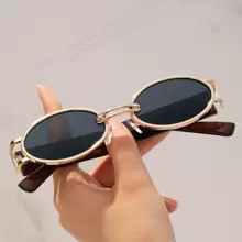 1pc Plastic Frame Classic Oval Golden Rim Decorative Fashion Glasses - Grey - View 1