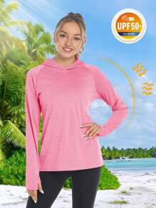 Women's Summer UPF50+ Sun UV Protection Hoodie Shirts Outdoor Long Sleeve Hiking Athletic T-Shirt With Thumb Holes Breathable Lightweight Tee Tops - Hồng - Xem 2