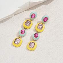 1 对闪亮水晶方形流苏耳坠耳环，带阳光元素，适合女士，适合春夏季