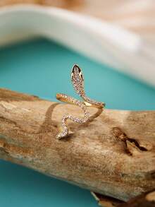 1pc Fashionable Snake-Shaped Inlaid Zirconia Adjustable Open Ring, Luxury Boutique Design Personalized Knuckle Ring Suitable For Daily Wear - Multicolor - View 7