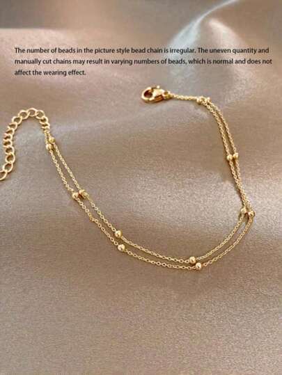 1pc Girl Layered Lucky Bead Pearl Anklet, Fashionable & Luxurious Multi-Chain Metal Anklet, Suitable For Daily/Party/Travel Wear(The Number Of Beads Is Random)