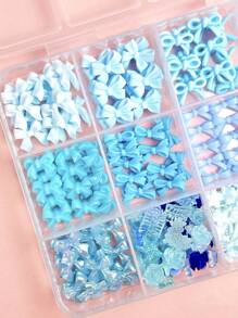 1盒随机混合蓝色ABS蝴蝶结、花朵、珍珠、闪亮贝壳片美甲装饰品，超仙女美甲饰品DIY美甲用品 - 彩色 - 查看 9