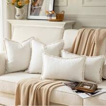 1pc Chenille Tassel Decorative Throw Pillow Cover, Minimalist & Fashionable, Suitable For Summer - Milky White - View 6