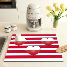 1pc Polyester Kitchen & Dining Mat, Pink Heart Pattern, Multipurpose Drip Mat For Countertops, Coffee Machines & Tablecloths, Decorative Home Accessory - ZWWLSD005 - View 1