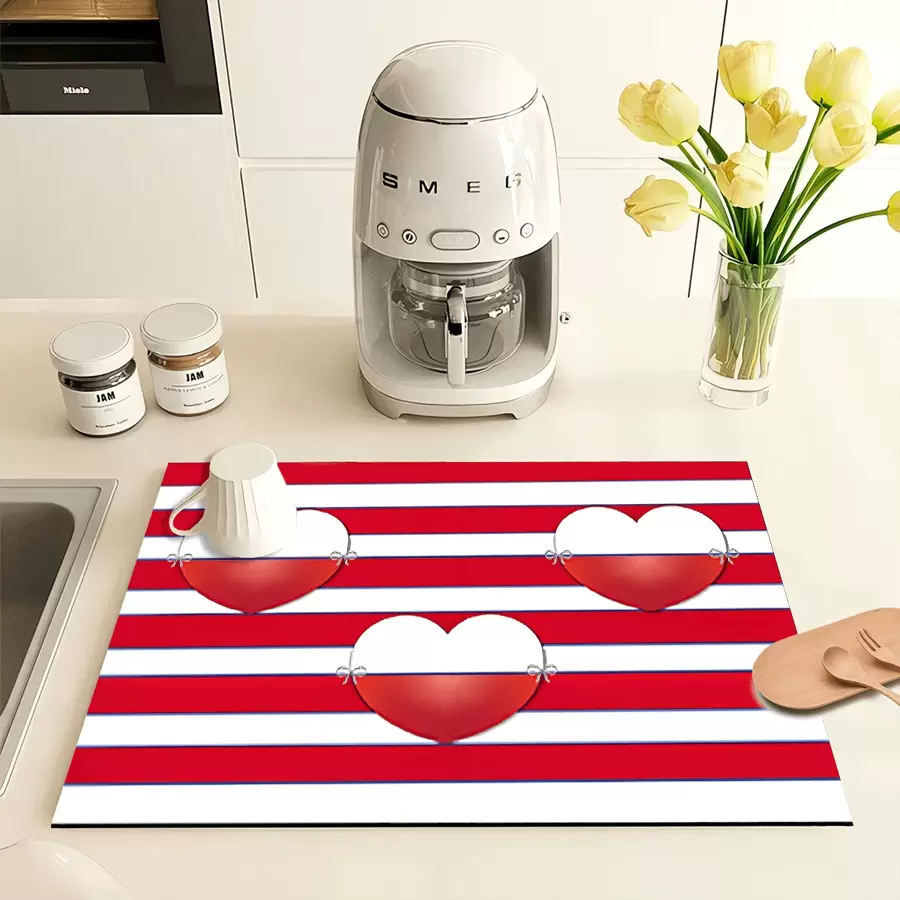 1pc Polyester Kitchen & Dining Mat, Pink Heart Pattern, Multipurpose Drip Mat For Countertops, Coffee Machines & Tablecloths, Decorative Home Accessory - ZWWLSD005 - View 1