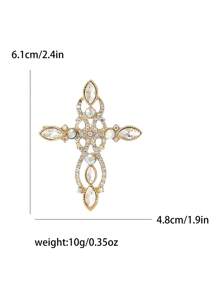 Fashionable Rhinestone Cross Brooch For Women Dress Suit Pin Accessories Party Banquet Gift