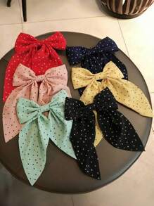 6pcs Kids Cute Polka Dot Bowknot Hair Clips, Simple Half-Up Hairstyle Hairpin Hair Accessories For Girls - Red - View 2