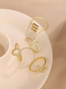1pc Stylish Full Zirconia Letter Twist Circle Ring 925 Silver Ladies Jewelry, Multiple Choices, Suitable For Daily Wear And Attending Banquets, Birthday Gifts - Gold - View 7