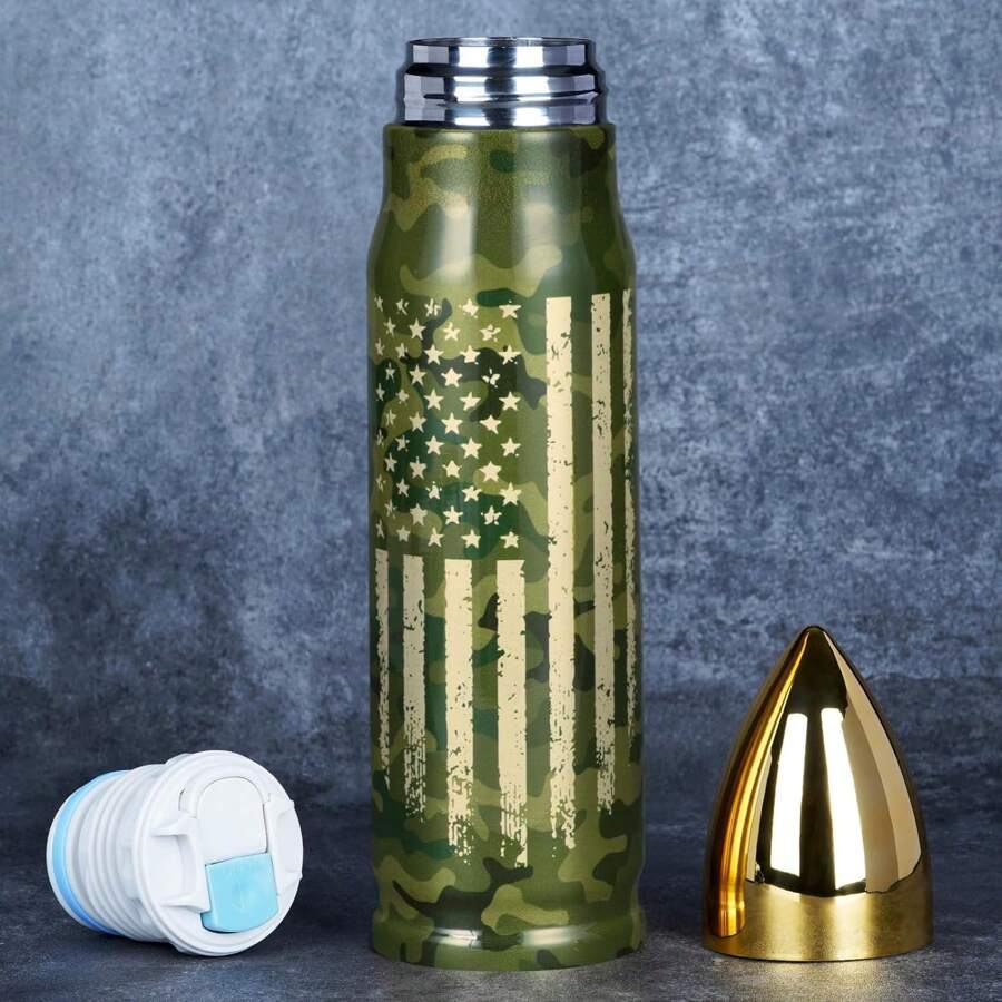 Vaso de viaje personalizado Funslive con estampado de camuflaje y bandera de EE. UU. - Regalos de bebidas para hombres, padres y él - Bandera de EE. UU. con camuflaje de 17 oz - Ver 1